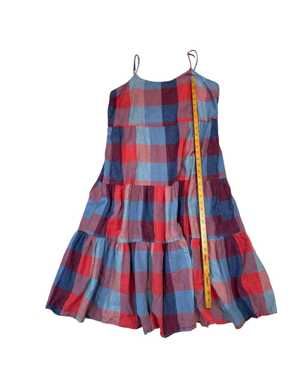 BeachLunchLounge Plaid Linen Cotton Tiered Midi Dress Size XXL Boho - Picture 4 of 8